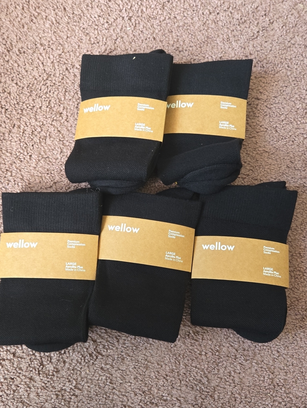 Wellow Premium Compression Socks Aerolite Plus Size Large - Black (Set Of Five)